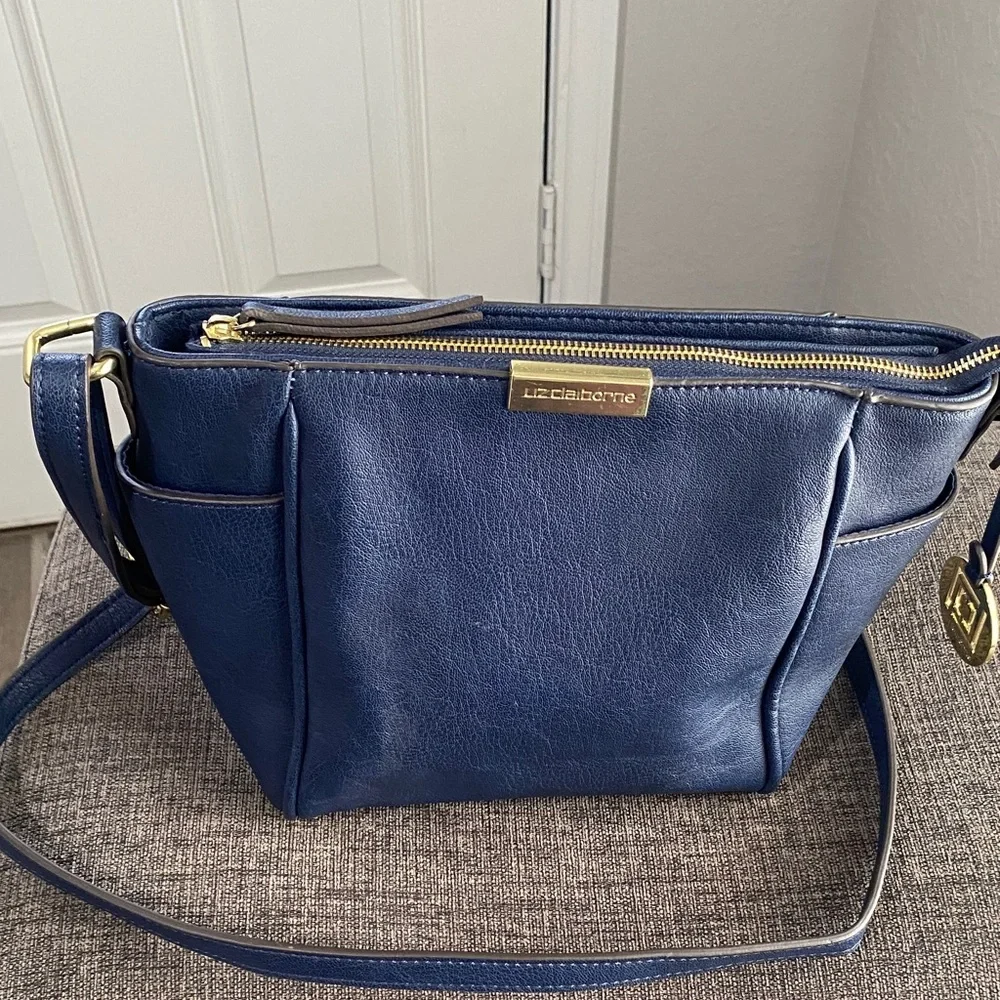 Liz Claiborne Blue Crossbody Bag with Gold Accents